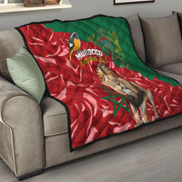 Morocco Independence Day Quilt Barbary Lion With Moussier Redstart - Wonder Print Shop