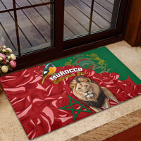 Morocco Independence Day Rubber Doormat Barbary Lion With Moussier Redstart - Wonder Print Shop