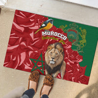 Morocco Independence Day Rubber Doormat Barbary Lion With Moussier Redstart - Wonder Print Shop