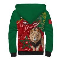 Morocco Independence Day Sherpa Hoodie Barbary Lion With Moussier Redstart - Wonder Print Shop