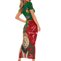 Morocco Independence Day Short Sleeve Bodycon Dress Barbary Lion With Moussier Redstart - Wonder Print Shop