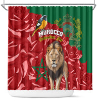 morocco-independence-day-shower-curtain-barbary-lion-with-moussier-redstart