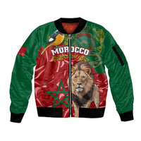 Morocco Independence Day Sleeve Zip Bomber Jacket Barbary Lion With Moussier Redstart - Wonder Print Shop