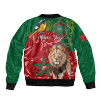 Morocco Independence Day Sleeve Zip Bomber Jacket Barbary Lion With Moussier Redstart - Wonder Print Shop