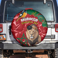 Morocco Independence Day Spare Tire Cover Barbary Lion With Moussier Redstart - Wonder Print Shop