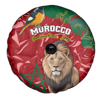 Morocco Independence Day Spare Tire Cover Barbary Lion With Moussier Redstart - Wonder Print Shop
