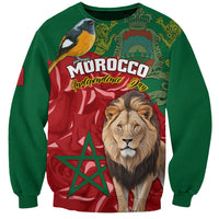 Morocco Independence Day Sweatshirt Barbary Lion With Moussier Redstart - Wonder Print Shop