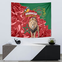 Morocco Independence Day Tapestry Barbary Lion With Moussier Redstart - Wonder Print Shop