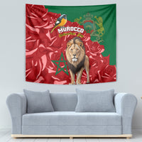 Morocco Independence Day Tapestry Barbary Lion With Moussier Redstart - Wonder Print Shop
