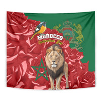 Morocco Independence Day Tapestry Barbary Lion With Moussier Redstart - Wonder Print Shop