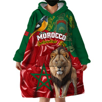 Morocco Independence Day Wearable Blanket Hoodie Barbary Lion With Moussier Redstart - Wonder Print Shop