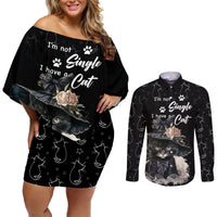 Single Day Couples Matching Off Shoulder Short Dress and Long Sleeve Button Shirts I Am Not Single I Have A Cat - Wonder Print Shop