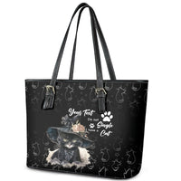 Single Day Leather Tote Bag I Am Not Single I Have A Cat - Wonder Print Shop