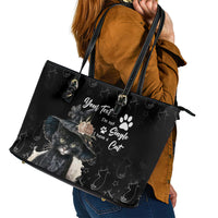 Single Day Leather Tote Bag I Am Not Single I Have A Cat - Wonder Print Shop