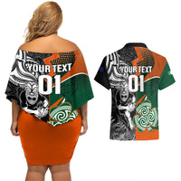 New Zealand and Ireland Rugby Couples Matching Off Shoulder Short Dress and Hawaiian Shirt Silver Fern With Shamrock 2023 World Cup - Wonder Print Shop