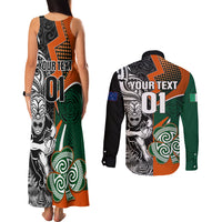New Zealand and Ireland Rugby Couples Matching Tank Maxi Dress and Long Sleeve Button Shirts Silver Fern With Shamrock 2023 World Cup - Wonder Print Shop