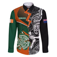 New Zealand and Ireland Rugby Family Matching Off Shoulder Maxi Dress and Hawaiian Shirt Silver Fern With Shamrock 2023 World Cup - Wonder Print Shop