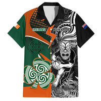 New Zealand and Ireland Rugby Family Matching Short Sleeve Bodycon Dress and Hawaiian Shirt Silver Fern With Shamrock 2023 World Cup - Wonder Print Shop