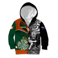 New Zealand and Ireland Rugby Kid Hoodie Silver Fern With Shamrock 2023 World Cup - Wonder Print Shop