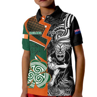 New Zealand and Ireland Rugby Kid Polo Shirt Silver Fern With Shamrock 2023 World Cup - Wonder Print Shop