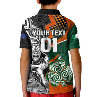 New Zealand and Ireland Rugby Kid Polo Shirt Silver Fern With Shamrock 2023 World Cup - Wonder Print Shop