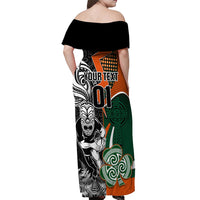New Zealand and Ireland Rugby Off Shoulder Maxi Dress Silver Fern With Shamrock 2023 World Cup - Wonder Print Shop