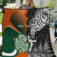 New Zealand and Ireland Rugby Quilt Silver Fern With Shamrock 2023 World Cup - Wonder Print Shop