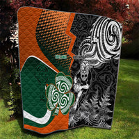 New Zealand and Ireland Rugby Quilt Silver Fern With Shamrock 2023 World Cup - Wonder Print Shop