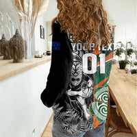 New Zealand and Ireland Rugby Women Casual Shirt Silver Fern With Shamrock 2023 World Cup - Wonder Print Shop