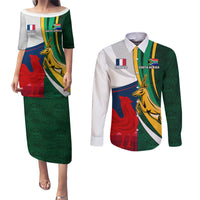 South Africa and France Rugby Couples Matching Puletasi Dress and Long Sleeve Button Shirts Springbok With Le XV de France 2023 World Cup - Wonder Print Shop