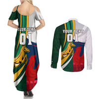 South Africa and France Rugby Couples Matching Summer Maxi Dress and Long Sleeve Button Shirts Springbok With Le XV de France 2023 World Cup - Wonder Print Shop