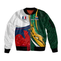 South Africa and France Rugby Sleeve Zip Bomber Jacket Springbok With Le XV de France 2023 World Cup - Wonder Print Shop