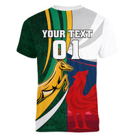 South Africa and France Rugby Women V Neck T Shirt Springbok With Le XV de France 2023 World Cup - Wonder Print Shop