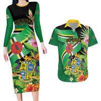 Personalized Dominica Couples Matching Long Sleeve Bodycon Dress and Hawaiian Shirt Nature Island of the Caribbean - Wonder Print Shop