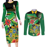 Personalized Dominica Couples Matching Long Sleeve Bodycon Dress and Long Sleeve Button Shirt Nature Island of the Caribbean - Wonder Print Shop
