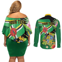 Personalized Dominica Couples Matching Off Shoulder Short Dress and Long Sleeve Button Shirt Nature Island of the Caribbean - Wonder Print Shop