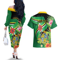 Personalized Dominica Couples Matching Off The Shoulder Long Sleeve Dress and Hawaiian Shirt Nature Island of the Caribbean - Wonder Print Shop