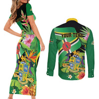 Personalized Dominica Couples Matching Short Sleeve Bodycon Dress and Long Sleeve Button Shirt Nature Island of the Caribbean - Wonder Print Shop