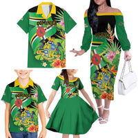 Personalized Dominica Family Matching Off The Shoulder Long Sleeve Dress and Hawaiian Shirt Nature Island of the Caribbean - Wonder Print Shop