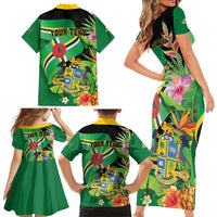 Personalized Dominica Family Matching Short Sleeve Bodycon Dress and Hawaiian Shirt Nature Island of the Caribbean - Wonder Print Shop