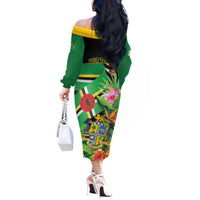 Personalized Dominica Off The Shoulder Long Sleeve Dress Nature Island of the Caribbean - Wonder Print Shop
