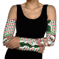 Funny Santa Claus Says Six Seven Arm Sleeves Christmas Houndstooth Pattern - Wonder Print Shop
