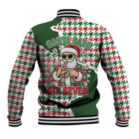 Funny Santa Claus Says Six Seven Baseball Jacket Christmas Houndstooth Pattern - Wonder Print Shop