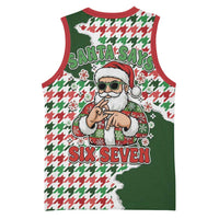 Funny Santa Claus Says Six Seven Basketball Jersey Christmas Houndstooth Pattern - Wonder Print Shop