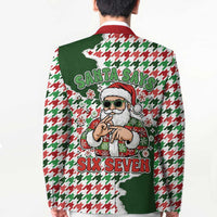 Funny Santa Claus Says Six Seven Blazer Christmas Houndstooth Pattern - Wonder Print Shop