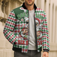 Funny Santa Claus Says Six Seven Bomber Puffer Jacket Christmas Houndstooth Pattern - Wonder Print Shop