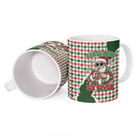 Funny Santa Claus Says Six Seven Ceramic Mug Christmas Houndstooth Pattern - Wonder Print Shop