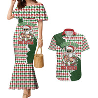 Funny Santa Claus Says Six Seven Couples Matching Mermaid Dress and Hawaiian Shirt Christmas Houndstooth Pattern - Wonder Print Shop