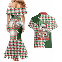 Funny Santa Claus Says Six Seven Couples Matching Mermaid Dress and Hawaiian Shirt Christmas Houndstooth Pattern - Wonder Print Shop