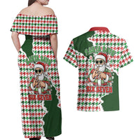 Funny Santa Claus Says Six Seven Couples Matching Off Shoulder Maxi Dress and Hawaiian Shirt Christmas Houndstooth Pattern - Wonder Print Shop